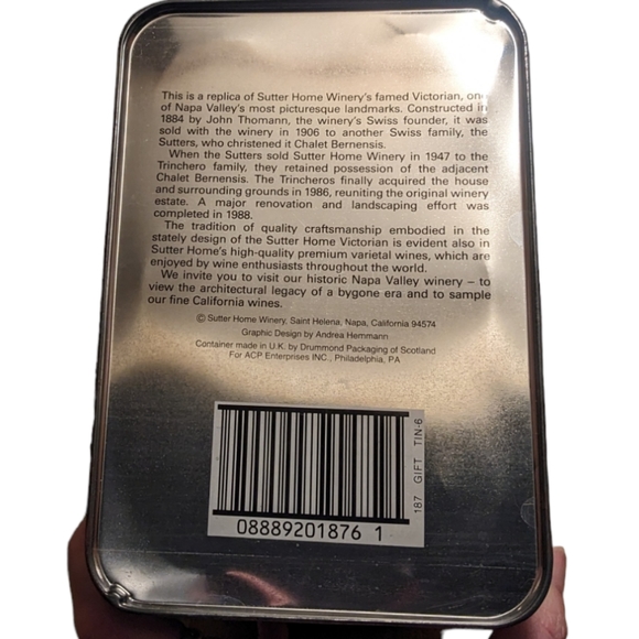 Vintage Sutter Home Napa Valley Victorian Winery Collectible Metal Tin Decor - Picture 13 of 13